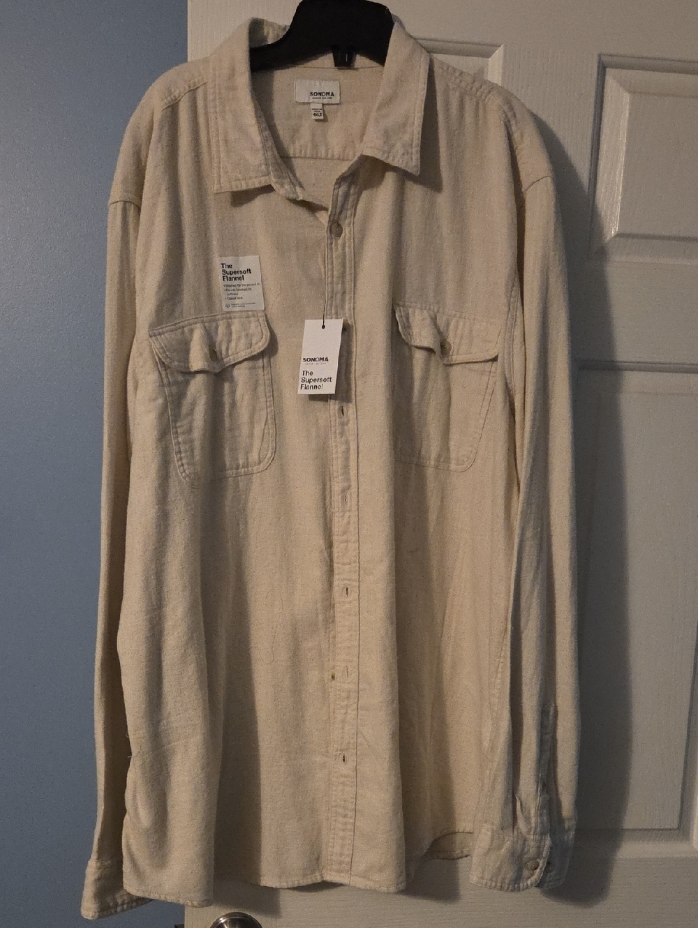 Sonoma Cream Long-Sleeve Casual Button-Down Shirt